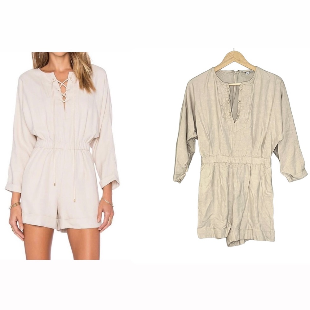 3/$25 Derek Lam 10 Crosby Linen Blend Lace Up Romper with flaw